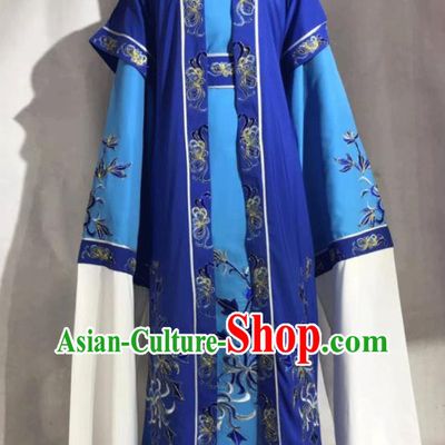 China Traditional Opera Prince Garment Costume Beijing Opera Xiaosheng Blue Robe Uniforms Shaoxing Opera Noble Childe Clothing
