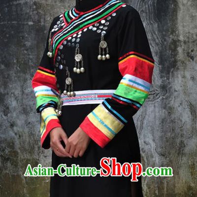 Chinese She Nationality Folk Dance Clothing Woman Dance Garments Guangxi Minority Festival Black Dress Ethnic Stage Performance Outfits