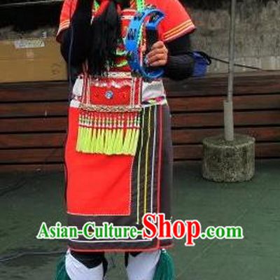 Chinese Gaoshan Nationality Folk Dance Clothing Woman Dance Garments Taiwan Minority Festival Dress Ethnic Stage Performance Outfits