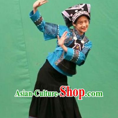 Chinese Ethnic Stage Performance Outfits Guizhou Nationality Clothing Woman Festival Dance Garments Bouyei Minority Folk Dance Dress