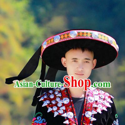 Chinese Guizhou Ethnic Male Hat Dong Nationality Festival Performance Headwear Yi Minority Wedding Headdress