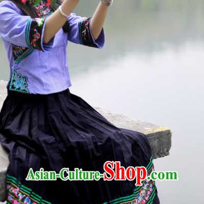 Chinese Guizhou Festival Dance Garments Bouyei Minority Folk Dance Dress Ethnic Performance Outfits Puyi Nationality Woman Clothing