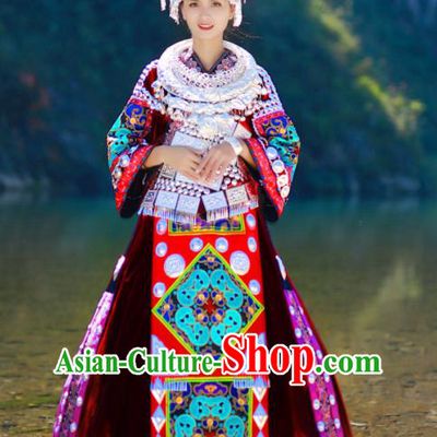 Chinese Festival Dance Garments Miao Minority Folk Dance Red Dress Guizhou Ethnic Performance Outfits Hmong Nationality Woman Clothing