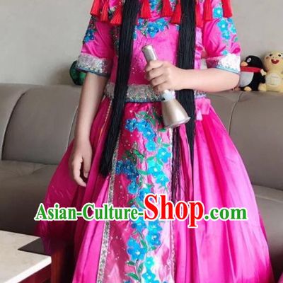 China Girl Dance Clothing Children Stage Performance Rosy Dress Classical Dance Uniforms Opera Dance Costume