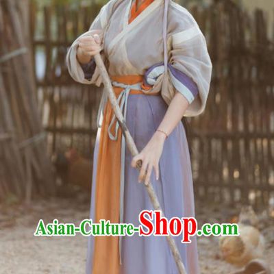 China Jin Dynasty Young Woman Historical Clothing Ancient Village Lady Garment Costumes Traditional Hanfu Dress