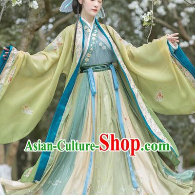 China Song Dynasty Imperial Consort Historical Clothing Ancient Court Woman Garment Costumes Traditional Green Hanfu Dress Apparels