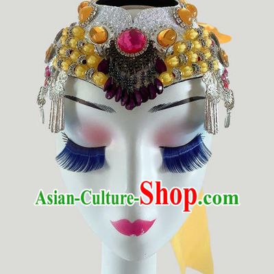 China Mongolian Ethnic Performance Headdress Mongol Nationality Folk Dance Hair Accessories Minority Bowl Dance Headpiece