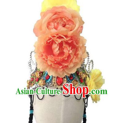 Chinese Classical Dance Hair Accessories Yangko Dance Hat Traditional Opera Dance Headpiece Woman Stage Performance Headdress
