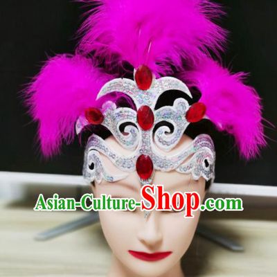 Chinese Woman Dance Purple Feather Headpiece Stage Performance Headdress Classical Dance Hair Accessories Opening Dance Hair Crown