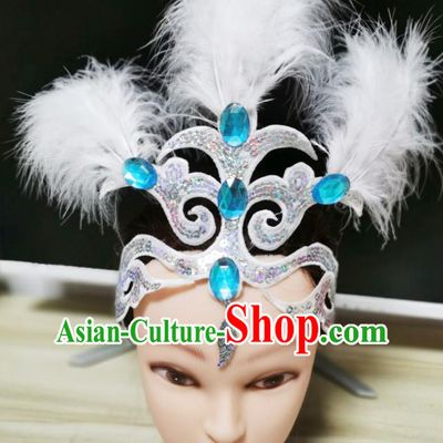 Chinese Classical Dance Hair Accessories Opening Dance Hair Crown Woman Dance White Feather Headpiece Stage Performance Headdress