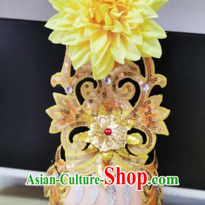 Chinese Opening Dance Yellow Peony Hair Crown Woman Group Dance Hair Accessories Stage Performance Headdress Modern Dance Headpiece