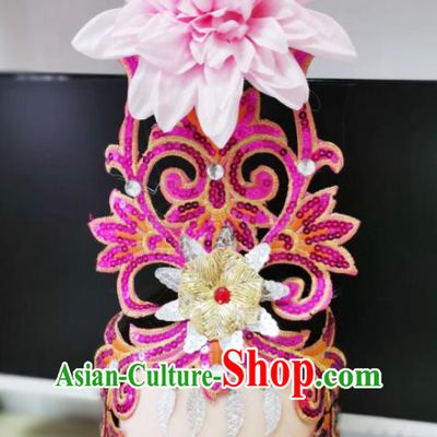 Chinese Stage Performance Pink Peony Headpiece Modern Dance Headwear Opening Dance Hair Crown Woman Group Dance Hair Accessories