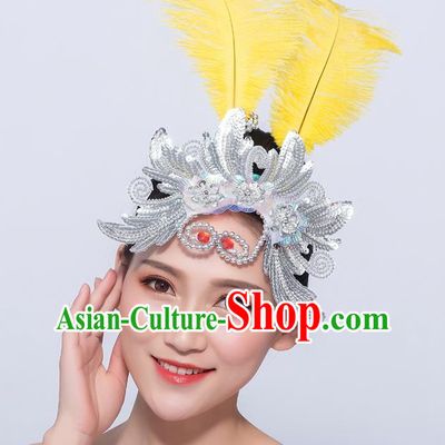 Professional Yangko Dance Headpiece Folk Dance Hair Accessories Fan Dance Yellow Feather Hair Stick Opening Dance Headdress