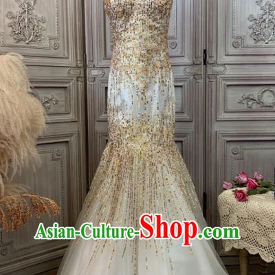 Top European Vintage Garment Costume Annual Meeting Formal Attire Wedding Beige Fishtail Full Dress Ballroom Dance Clothing
