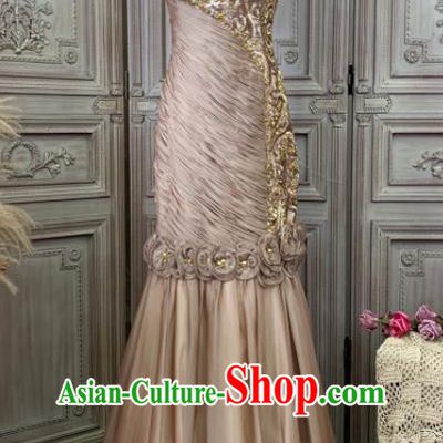 Top Waltz Dance Clothing European Vintage Garment Costume Annual Meeting Formal Attire Wedding Champagne Satin Full Dress