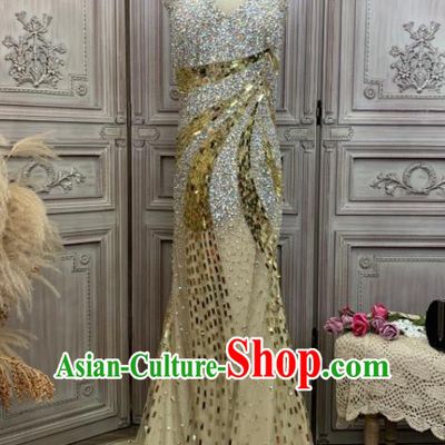 Top Wedding Trailing Full Dress Waltz Dance Diamond Clothing European Vintage Garment Costume Annual Meeting Formal Attire