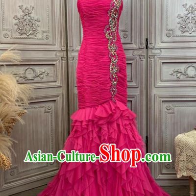 Top Waltz Dance Clothing European Princess Garment Costume Annual Meeting Formal Attire Wedding Rosy Veil Fishtail Full Dress