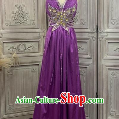 Top Compere Performance Clothing European Court Garment Costume Annual Meeting Purple Satin Formal Attire Wedding Full Dress