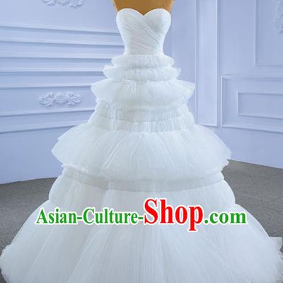 Custom Bridal Gown Wedding Dress Bride White Veil Layered Dress Stage Performance Garment Costume