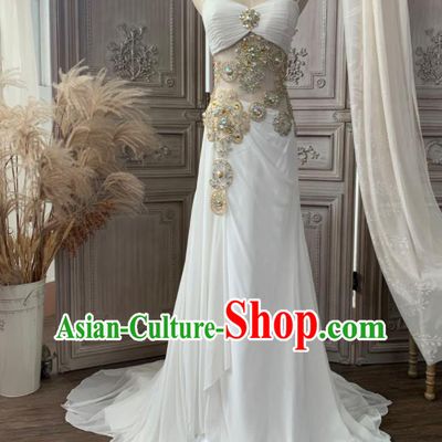 Top Wedding White Full Dress Compere Performance Clothing European Court Garment Costume Annual Meeting Dance Formal Attire