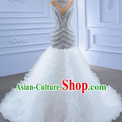 Custom Stage Show Costume Luxury Trailing Bridal Gown Vintage Diamante Wedding Dress Ceremony Formal Garment Bride Full Dress