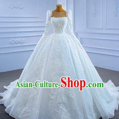 Custom Compere Clothing Vintage Luxury Wedding Dress Ceremony Formal Garment Bride Embroidery Lace Full Dress Stage Show Costume