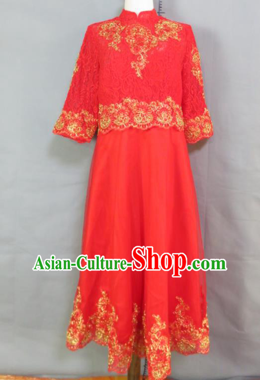 China Classical Red Cheongsam Traditional Qipao Dress Bride Toasting Clothing Wedding Garment Costumes China Classical Red Cheongsam Traditional Qipao Dress Bride Toasting Clothing Wedding Garment Costumes
