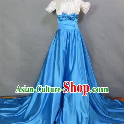 Top Bridesmaid Blue Satin Full Dress Compere Formal Attire Women Chorus Performance Garment Costume Annual Meeting Catwalks Clothing