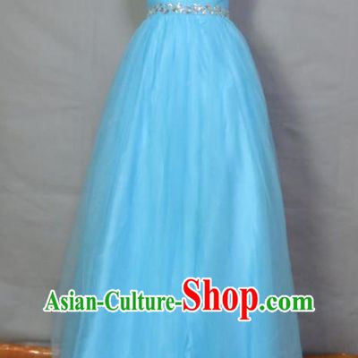 Top Annual Meeting Catwalks Clothing Bridesmaid Light Blue Full Dress Compere Formal Attire Women Chorus Performance Garment Costume