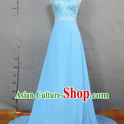 Top Women Chorus Performance Garment Costume Annual Meeting Catwalks Clothing Bridesmaid Light Blue Full Dress Compere Formal Attire