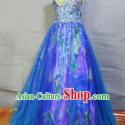 Top Bridesmaid Blue Full Dress Compere Formal Attire Women Catwalks Garment Costume Annual Meeting Clothing Christmas Princess Fashion