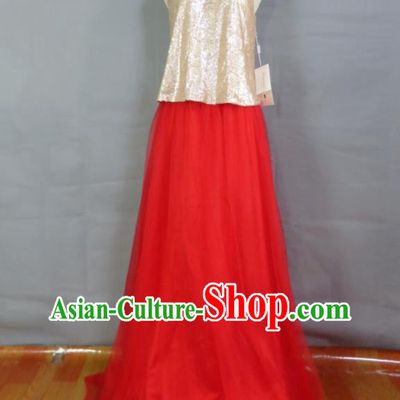 Top Christmas Performance Fashion Bridesmaid Red Full Dress Compere Formal Attire Women Catwalks Garment Costume Annual Meeting Clothing
