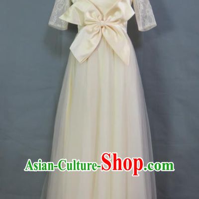 Top Bridesmaid Beige Bowknot Full Dress Compere Formal Attire Women Chorus Garment Costume Annual Meeting Performance Clothing