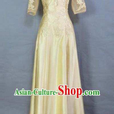 Top Women Chorus Garment Costume Annual Meeting Performance Clothing Bridesmaid Yellow Full Dress Compere Formal Attire