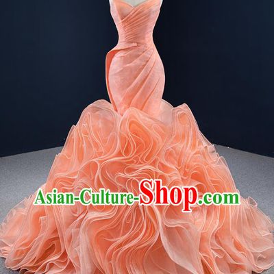 Custom Vintage Flowers Fishtail Wedding Dress Luxury Formal Garment Compere Orange Full Dress Catwalks Princess Costume Ceremony Bride Clothing