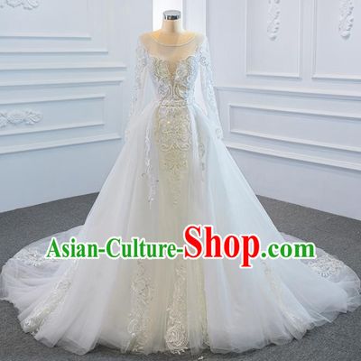 Custom Vintage Wedding Dress Luxury Embroidery Formal Garment Compere Trailing Full Dress Catwalks Princess Costume Marriage Bride Clothing