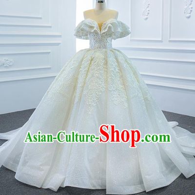 Custom Catwalks Princess Costume Vintage Bride Clothing Wedding Dress Marriage Embroidery Lace Formal Garment Compere Luxury Trailing Full Dress