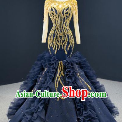 Custom Bride Clothing Vintage Wedding Dress Marriage Formal Garment Compere Luxury Navy Fishtail Full Dress Catwalks Princess Costume