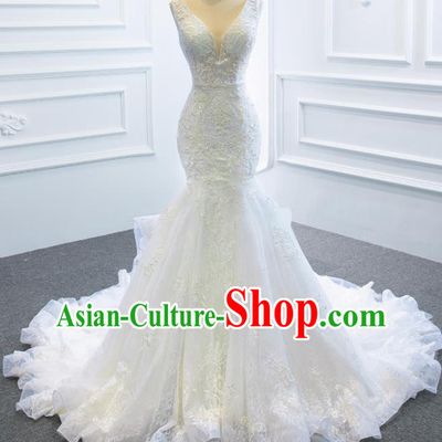 Custom Marriage Formal Garment Compere Luxury Long Trailing Full Dress Catwalks Princess Costume Bride Clothing Vintage Wedding Dress