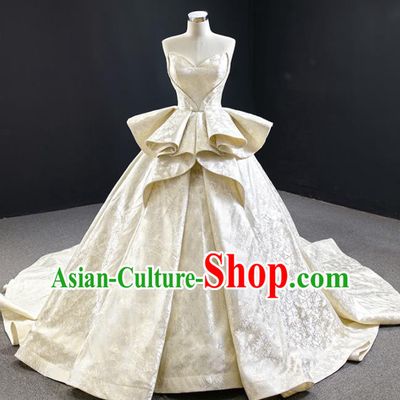 Custom Vintage Bride Clothing Champagne Satin Wedding Dress Compere Formal Garment Marriage Luxury Trailing Full Dress Catwalks Princess Costume