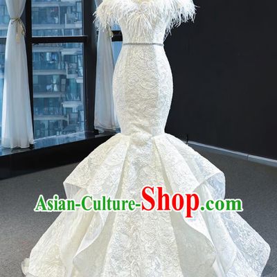 Custom Catwalks Princess Costume Vintage Bride Clothing Lace Wedding Dress Compere Formal Garment Marriage Luxury Fishtail Full Dress