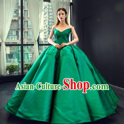 Custom Bride Clothing Luxury Green Satin Wedding Dress Compere Formal Garment Court Vintage Full Dress European Princess Costume