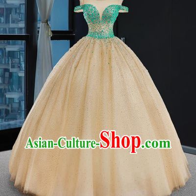 Custom Court Vintage Apricot Full Dress European Princess Costume Bride Clothing Luxury Wedding Dress Compere Formal Garment