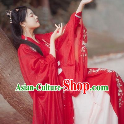 China Traditional Wedding Historical Costumes Ancient Bride Red Hanfu Dress Garments Jin Dynasty Princess Clothing Full Set