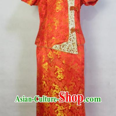 China Ancient Bride Dress Toasting Clothing Wedding Garment Costumes Classical Red Brocade Cheongsam Traditional Marriage Xiuhe Suits