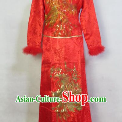 China Traditional Embroidery Phoenix Xiuhe Suits Ancient Bride Dress Toasting Clothing Wedding Garment Costumes Classical Red Brocade Cheongsam