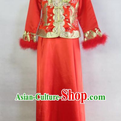 China Traditional Wedding Garment Costumes Classical Red Brocade Cheongsam Embroidery Xiuhe Suits Ancient Toasting Clothing Bride Dress