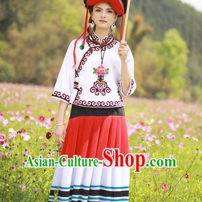 China Photography Clothing Ethnic Dance Dress Outfits Traditional Guangxi Minority Garment Costumes Yi Nationality Woman Clothing