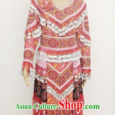 China Miao Nationality Wedding Costume Photography Clothing Hmong Ethnic Dance Red Dress Outfits Traditional Yunnan Minority Bride Garments