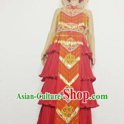 China Ethnic Photography Clothing Traditional Hmong Dance Red Dress Outfits Yunnan Minority Bride Garments Miao Nationality Wedding Costumes